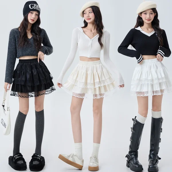 Gonna da balletto Y2K da donna in velluto con design a torta a vita alta soffice corto in pizzo vestibilità slim autunno inverno abbigliamento da festa 6