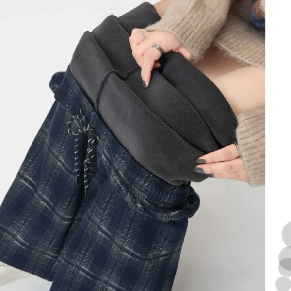 Pantaloni scozzesi di lana di alta qualità per le donne Autunno Inverno Pantaloni casual a gamba larga retrò Pantaloni streetwear in pile hip pop femminile 2025 3