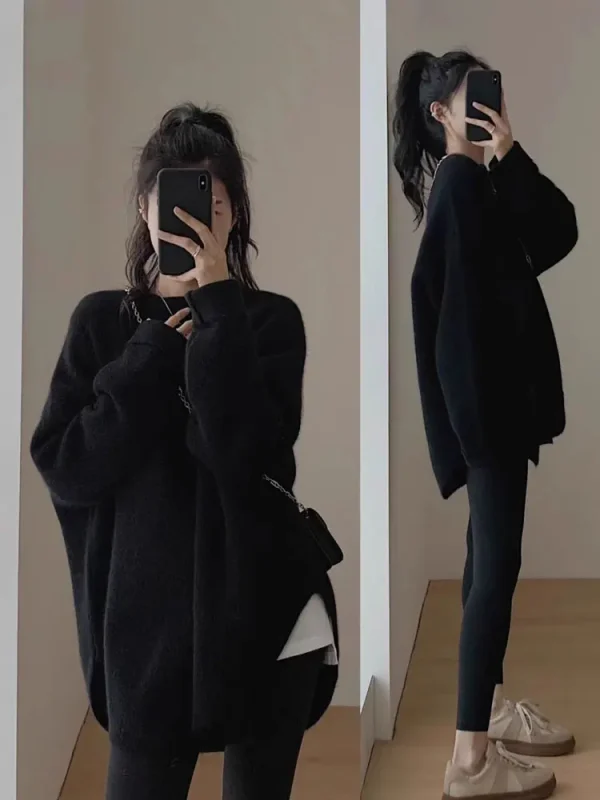 Maglione da donna in puro cashmere 100% girocollo di fascia alta autunno e inverno maglione a vento pigro spesso sciolto taglie forti 3