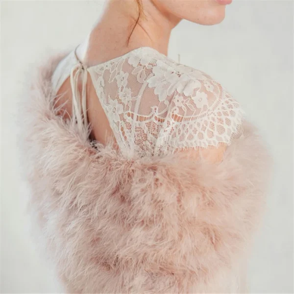 Lussuoso struzzo bianco piuma avvolgente giacca di pelliccia da sposa matrimonio coprispalle cappotto sposa inverno festa di nozze pelliccia bolero donna chaqueta 3