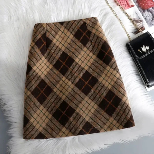 Gonne corte di lana scozzesi Donna Autunno Inverno Nuova cerniera Vita alta Temperamento Minigonna Donna Retro Addensare Gonne a quadri 4