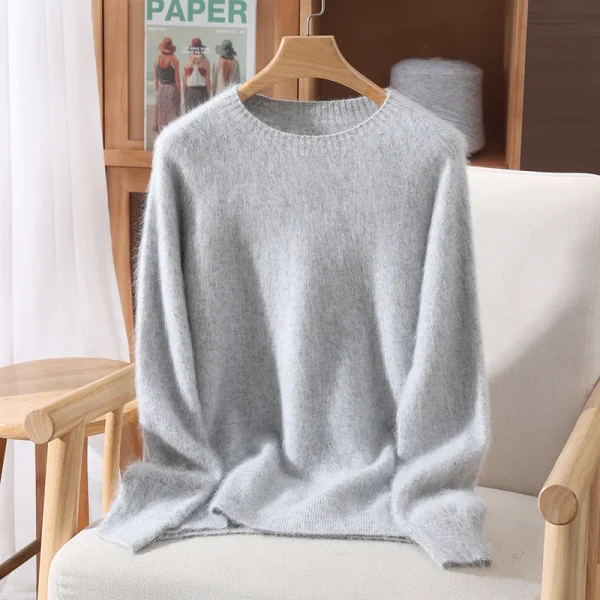 Autunno Inverno Abbigliamento di prima linea Maglione di cashmere visone Pullover girocollo da donna allentato con maglione lavorato a maglia di lana tinta unita 2