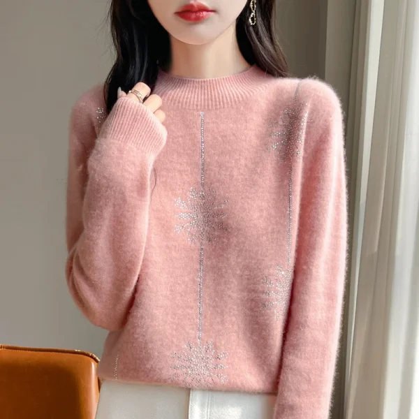 Maglione da donna stile natalizio collo a lupetto manica lunga autunno inverno pullover caldi spessi camicie con fondo allentato lavorato a maglia maglione rosso 2