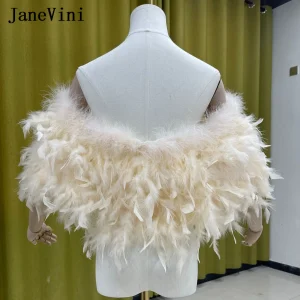 JaneVini Bianco Vere Piume di struzzo Scialle da sposa Donna Matrimonio Bolero Mariée Pelliccia invernale Mantelle da sposa Avvolge Coprispalle Coprispalle 1