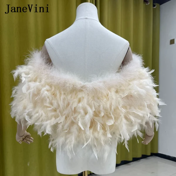 JaneVini Bianco Vere Piume di struzzo Scialle da sposa Donna Matrimonio Bolero Mariée Pelliccia invernale Mantelle da sposa Avvolge Coprispalle Coprispalle 1