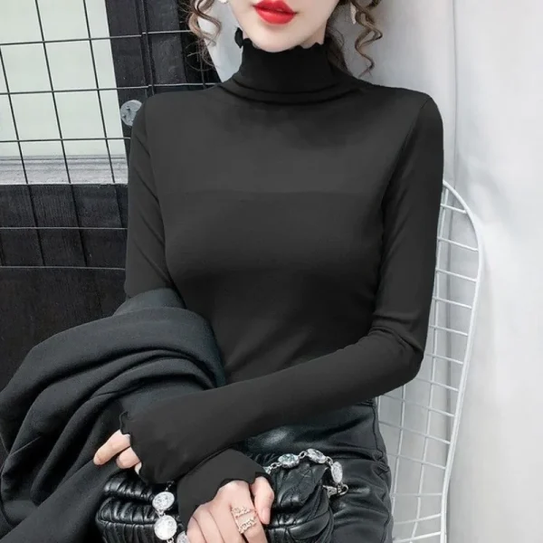 Magliette da donna Maglia 2025 Dolcevita Vestiti Slim Tees Pianura Top femminili Sexy Alta all'ingrosso Vecchie magliette Lusso di alta qualità O 2
