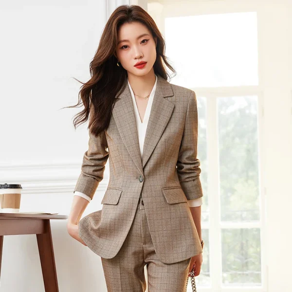 NAVIU Tessuto di alta qualità Formale Professionale Lady Office Abbigliamento da lavoro Primavera OL Stili Pantalone Elegante blazer scozzese e pantaloni 3