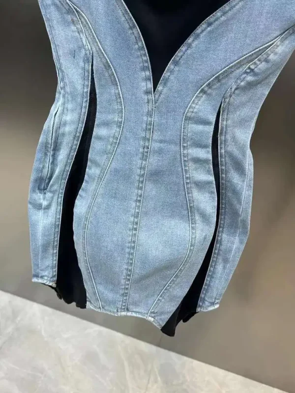 DEAT New Fashion women's Patchwork Elastic Denim Sling Dress 2024 autunno Trendy senza maniche Wrap Hip Dresses donna 11 xx8995 4