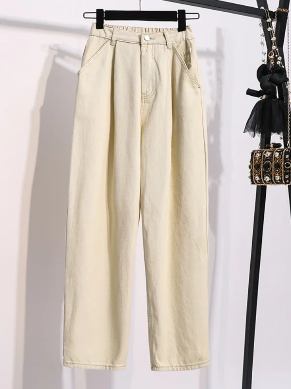 Pantaloni a gamba larga in puro cotone vintage autunno inverno 2025 Pantaloni da donna taglie forti Pantaloni a vita alta casual dritti a figura intera 3