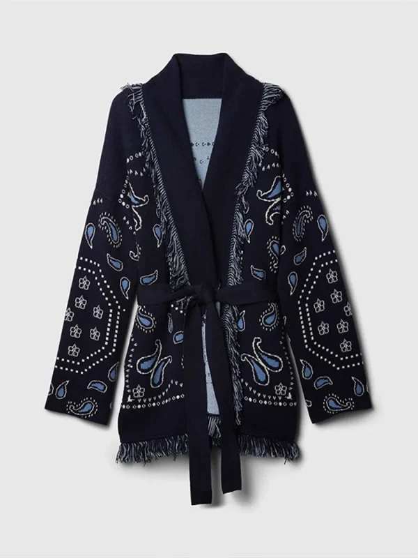 Nappe vintage Stampa Cardigan con stampa da donna Scollo a V Lace Up Manica intera Maglioni impiombati 2025 Autunno Lady All-match Kintwears 1