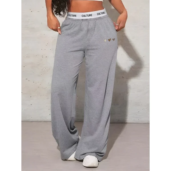 Pantaloni stampati Love da donna Pantaloni larghi da donna semplici casual autunnali e invernali Abbigliamento femminile ampio e confortevole 2
