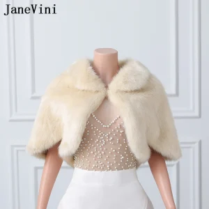 JaneVini Chale Fourrure Da Sposa Bolero Femme Giubbotti Avvolge Inverno Pelliccia Sintetica Abito Da Sposa Mantello Scialle Cappotto Delle Donne Coprispalle Mantello Corto 1