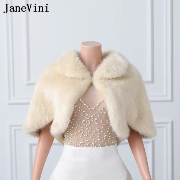 JaneVini Chale Fourrure Da Sposa Bolero Femme Giubbotti Avvolge Inverno Pelliccia Sintetica Abito Da Sposa Mantello Scialle Cappotto Delle Donne Coprispalle Mantello Corto 1