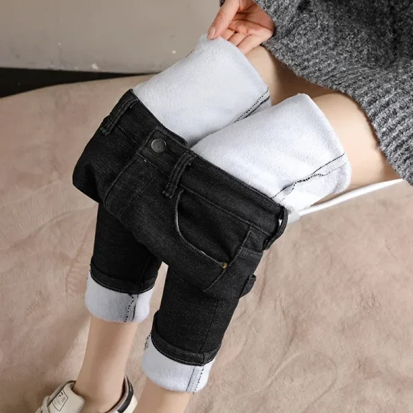 Jeans a vita alta foderati in pile da donna taglia estesa dimagranti caldi pantaloni a matita nord-est taglie forti dimagranti taglie forti 3