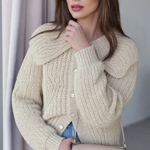 Maglione cardigan con colletto alla Peter Pan di nuova moda da donna maglione monopetto allentato casual cappotto autunno inverno abiti lavorati a maglia 1