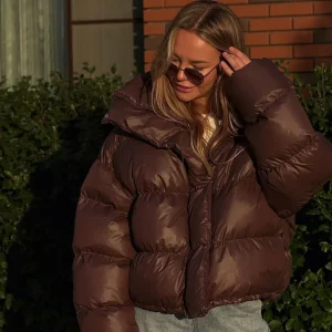 Cappotto corto in cotone marrone tinta unita Cappotto casual da donna con risvolto manica intera monopetto giacca ampia invernale da ufficio 2025 1