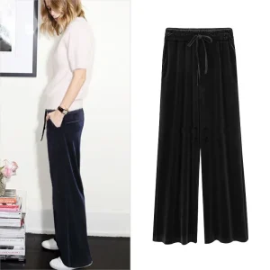 Pantaloni a gamba larga in velluto dorato pantaloni dritti autunnali e invernali a vita alta femminili pantaloni casual larghi pantaloni di velluto sottile 1
