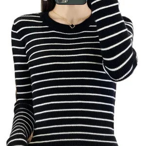 Maglione da donna O-Collo a maniche lunghe a righe Pullover caldi Autunno Inverno Maglione lavorato a maglia Camicie coreane alla moda primaverile 1