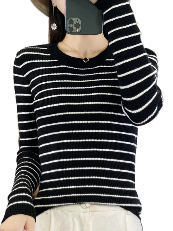 Maglione da donna O-Collo a maniche lunghe a righe Pullover caldi Autunno Inverno Maglione lavorato a maglia Camicie coreane alla moda primaverile 1