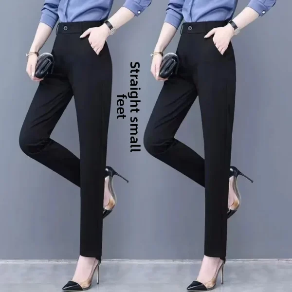 Pantaloni da donna a gamba dritta spessa foderata in pile a vita alta Pantaloni da lavoro autunno inverno Pantaloni professionali OL neri dimagranti drappeggiati 5