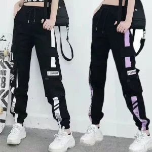 Pantaloni cargo da donna estivi Hip Hop Moda sportiva Pantaloni Harem coreani casual larghi Pantaloni da jogging neri con tasche multiple 1