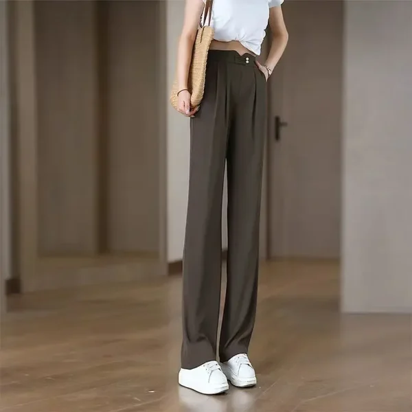 Summer New Ice Silk Cool Casual Pants Women High Waist Slimming Tall Draping Narrow Version Straight Leg Trousers 2