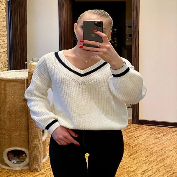 Autunno/inverno Casual Color Blocking che dimagrisce maglione da donna a maniche lunghe allentato 3