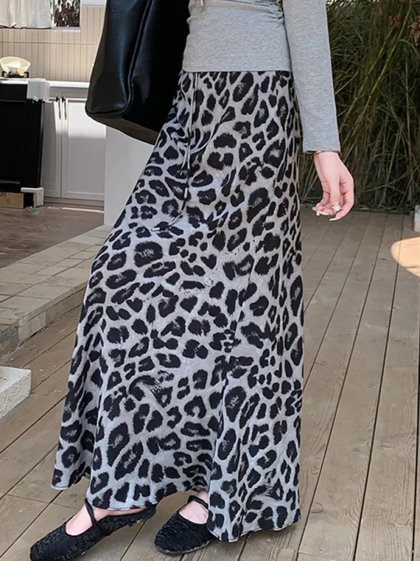Zoki Gonne lunghe leopardate sottili sexy Donna Vita alta Retro Streetwear Gonna Y2K Autunno Casual Harajuku Gonna lunga vintage americana 4
