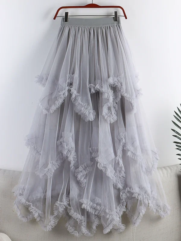 TIGENA Tutu Tulle gonna lunga per le donne 2023 nuova estate coreana estetica carino irregolare maglia a vita alta Maxi gonna femminile viola 5