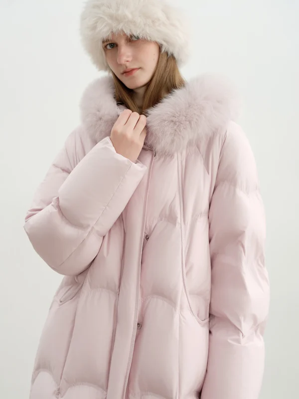 ZIQIAO Petite Piumini da donna Inverno 2025 Nuovo piumino con collo in pelliccia di volpe stile coreano addensato Dolce che riduce l'età 4