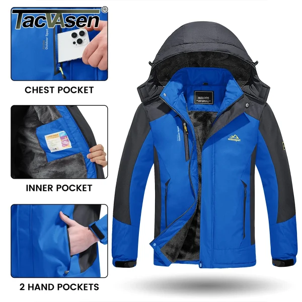 TACVASEN Giacca invernale da sci e snowboard addensata Giacca da trekking impermeabile in pile da uomo Giacca a vento da trekking in montagna all'aperto Parka 4