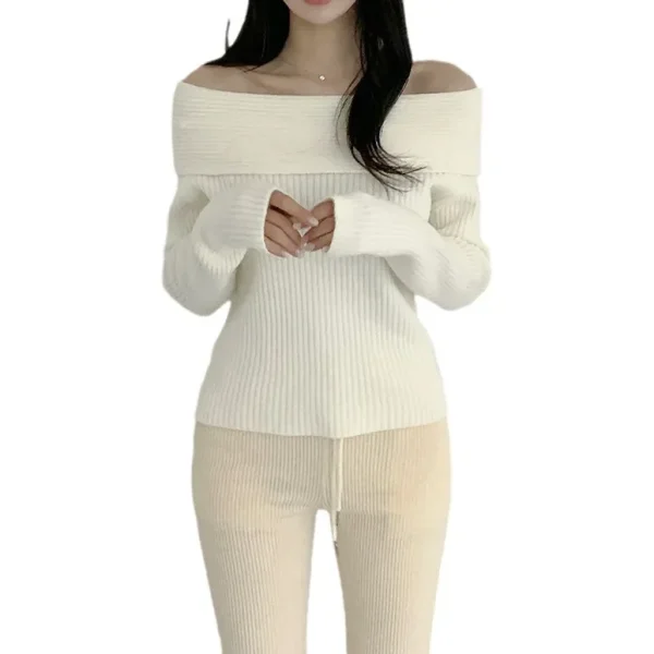 Stile coreano Puro desiderio Maglione lavorato a maglia monospalla Manica lunga ispessita Slim Fit Abiti autunnali alla moda da donna 5