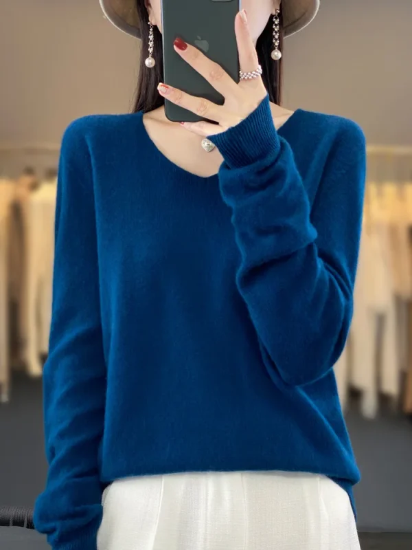 100% lana Merino maglione da donna con scollo a v pullover a maniche lunghe autunno inverno maglione di base maglieria in Cashmere abbigliamento femminile caldo 1