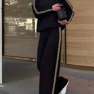 Missuoo 2025 Set di pantaloni casual primaverili per donna Felpa ampia con vestibilità ampia a righe laterali Camicia con colletto alla coreana Top e pantaloni a vita alta 1