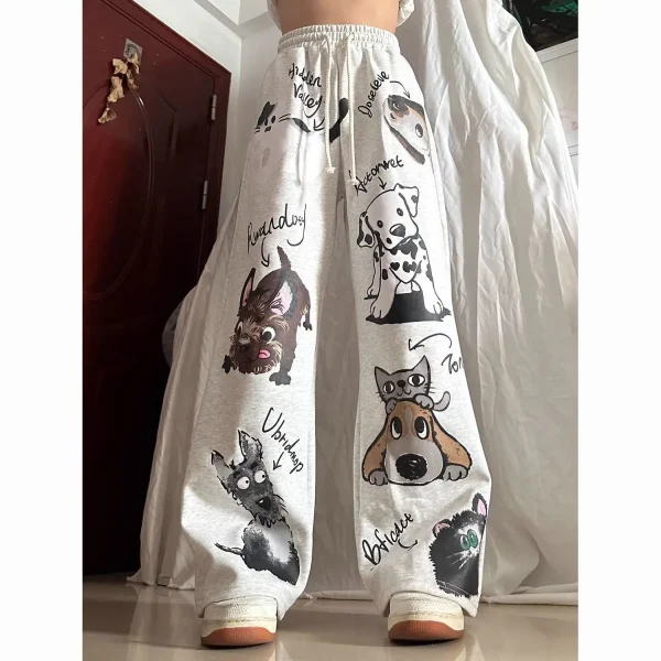 Onalippa Y2K Millennium 2025 Pantaloni casual sportivi con stampa di cani creativi Donna Anime Abby Pantaloni larghi carini 2