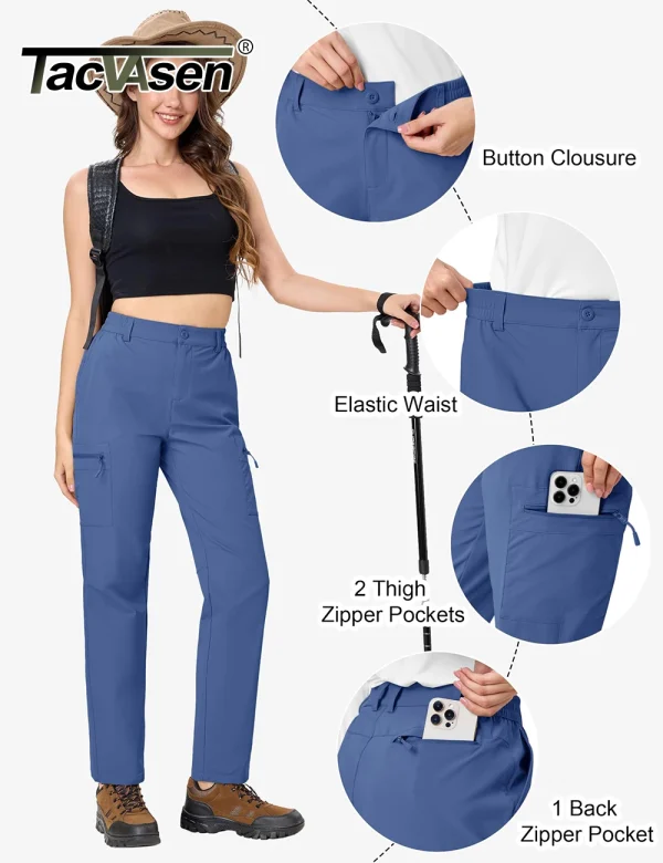 TACVASEN Pantaloni cargo da trekking da donna Pantaloni leggeri ad asciugatura rapida Pantaloni da montagna da esterno resistenti all'acqua con tasche con cerniera Uomo 4