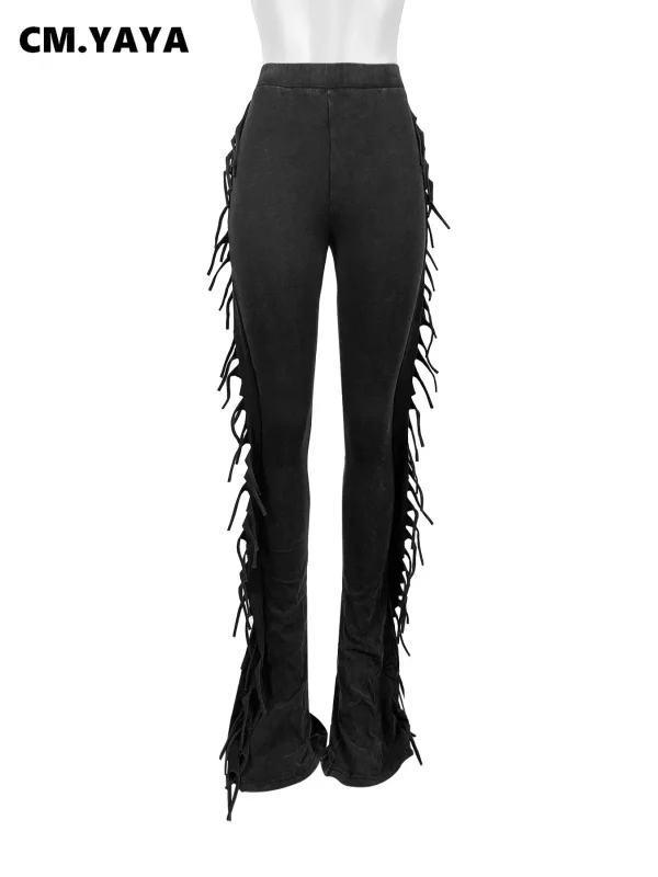 GLCMYAYA donna nappa laterale dritto gamba larga pantaloni cotone lavato moda 2024 estate strada elastico Jogger Safari Flare pantaloni 5