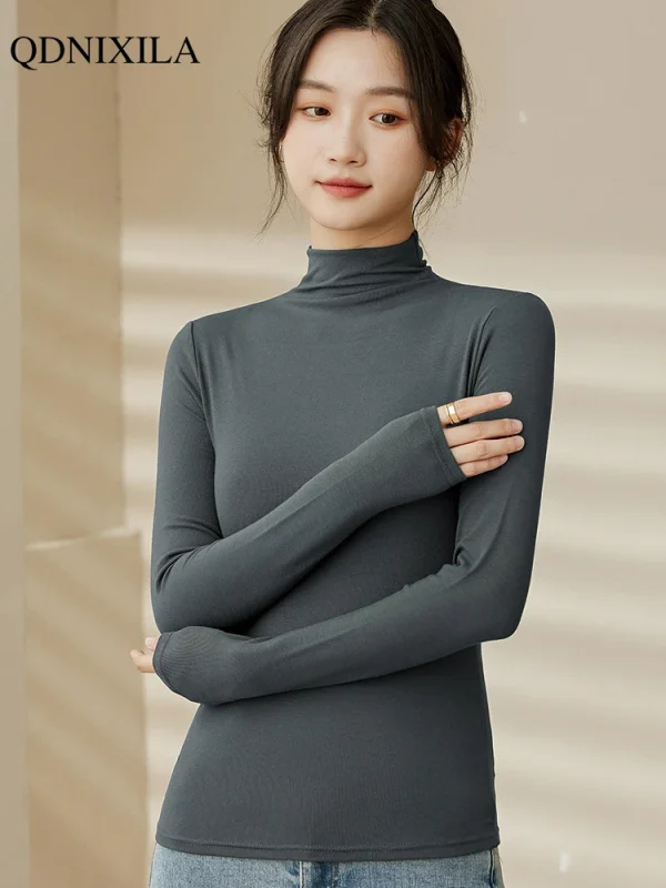 Mezza dolcevita Modal Bottoming Shirt donna autunno inverno nuova usura interna moda Slim nero addensato manica lunga Top Pullover 4