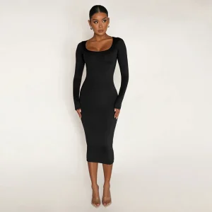 Autunno inverno donna tinta unita velluto manica lunga Skinny avvolto Hip Dress aderente Sexy Streetwear Party elegante Club 1