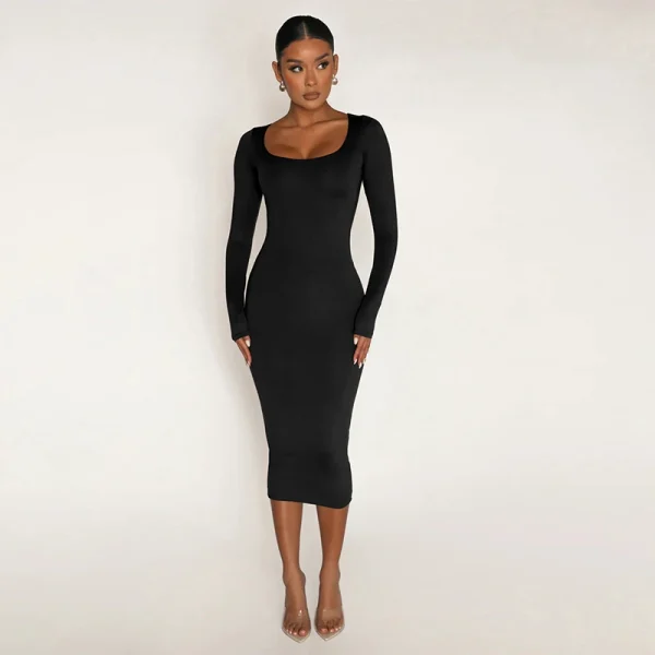 Autunno inverno donna tinta unita velluto manica lunga Skinny avvolto Hip Dress aderente Sexy Streetwear Party elegante Club 1