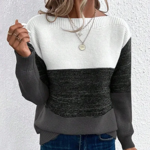 Maglioni girocollo a maniche lunghe in colore a contrasto da donna Cuciture femminili 2024 Maglioni autunnali Lady Casual Pullover caldo e confortevole 2