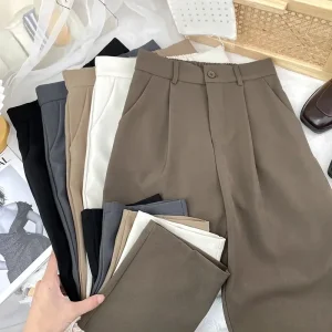 Autunno Primavera Abito nero Pantaloni Haren Moda donna Pantaloni casual elastici a vita alta Donna Pantaloni da ufficio solidi stile coreano 2025 1