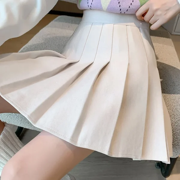 Gonne a pieghe di lana autunno inverno Donna Nuova minigonna dimagrante a vita alta coreana Gonna a trapezio con cerniera laterale stile preppy da donna 6