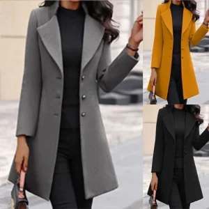 Cappotto autunnale e invernale europeo e americano Cappotto coreano in lana con bottoni slim di media lunghezza tinta unita 1