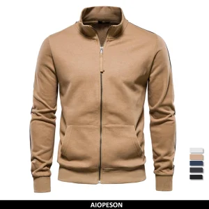 AIOPESON Brand Mens New Cotton-Mist Solid Zip Up Felpe Casual Sport Cardigan Giacca Felpa per uomo 1