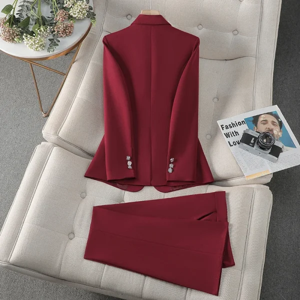 NAVIU Set da 2 pezzi per donna Elegante blazer doppiopetto e pantaloni dritti a vita alta Completo da donna da ufficio in stile coreano 2