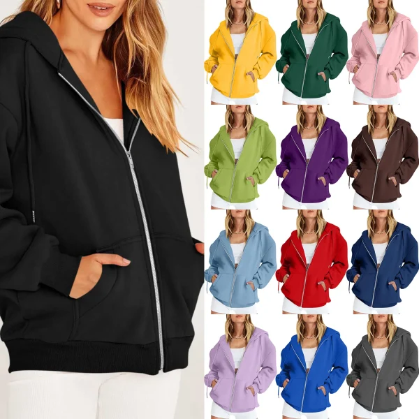 Felpa con cappuccio da donna Street Costume Running felpe moda Casual tinta unita a maniche lunghe con cerniera abbigliamento sportivo con cappuccio 5
