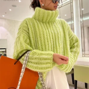 Singliny dolcevita Pullover lavorato a maglia donna capispalla invernale sciolto solido elegante manica lunga moda donna Casual maglione caldo top 1