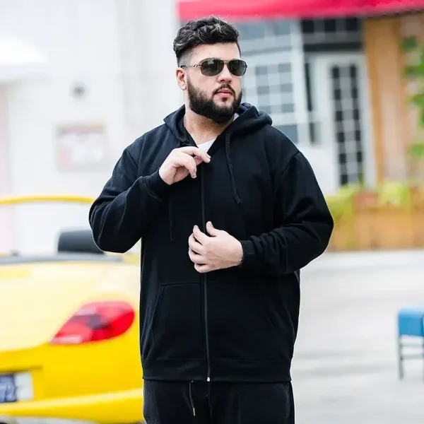 Felpa con cappuccio da uomo di grandi dimensioni Felpa a maniche lunghe con cappuccio Felpa da uomo con zip in cotone sciolto foderato in pile Top casual con cerniera Grande grasso Plus 10XL 12XL 3