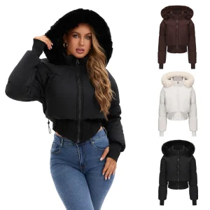 Piumini invernali da donna spessi e caldi Cappotti Parka Collo in pelliccia grande Cappuccio Donna Piumino imbottito in cotone Capispalla Cappotto H01 1
